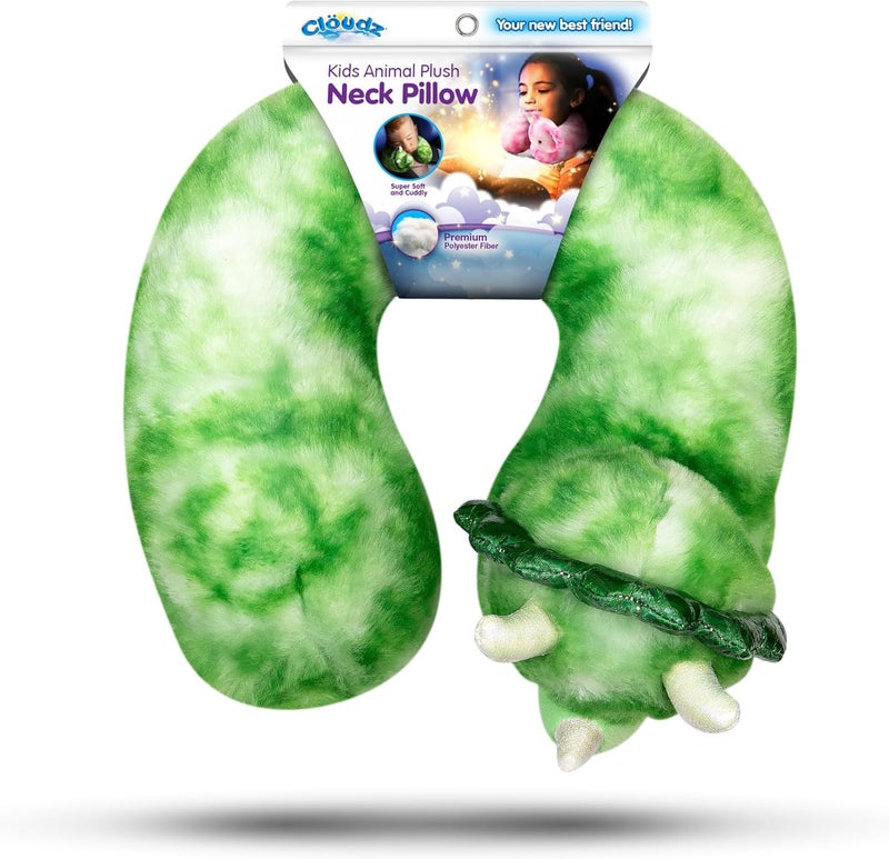 Cloudz Kids Super Soft N' Cuddly Animal Airplane Travel Neck Pillow! Keep Children Comfy and Supported with a Buddy While Traveling or just Resting at Home - Green Dino - Image 3